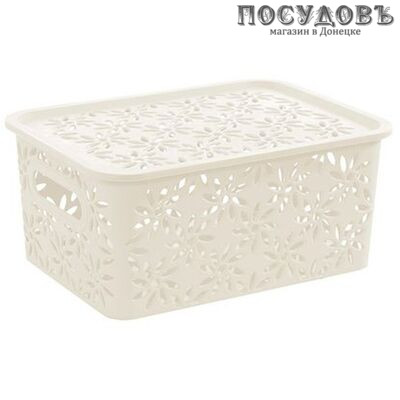 Violet Ромашка 4627106331720 корзина с крышкой, полипропилен, 173×235×105 мм, 3,0 л, слоновая кость