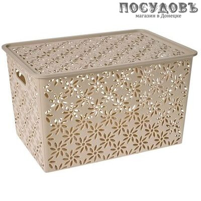 Violet Ромашка 4627106331690 корзина с крышкой, полипропилен, 245×350×205 мм, 14,0 л, цвет латте