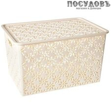 Violet Ромашка 4627106331706 корзина с крышкой, полипропилен, 245×350×205 мм, 14,0 л, слоновая кость