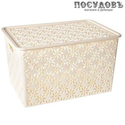 Violet Ромашка 4627106331706 корзина с крышкой, полипропилен, 245×350×205 мм, 14,0 л, слоновая кость