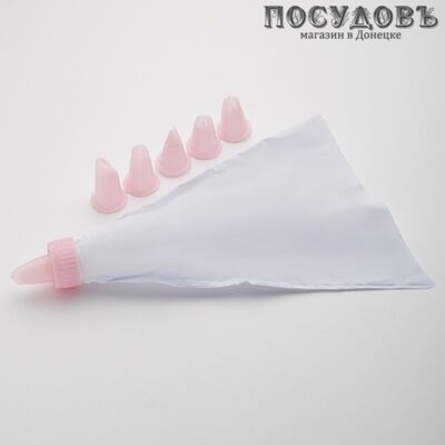 Webber BE-0352 мешок кондитерский с насадками, цвет белый с темно-розовым 7 пр.