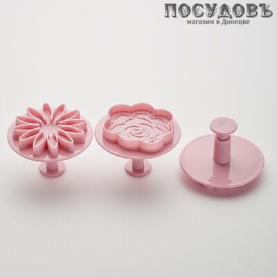 Webber BE-0363 Ромашка, Розочка, Love плунжеры кондитерские в наборе, пластик, темно-розовый цвет