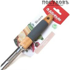 Attribute "Western" AGW040 овощечистка, лезвие: сталь нержавеющая 83×1,0 мм гладкая заточка, всадная деревянная прорезиненная рукоятка, цвет коричневый, на блистере 1 шт