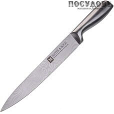 MAYER and BOCH MB-28004 разделочный нож, лезвие: дамасская нержавеющая нержавеющая сталь 203×2 мм гладкая заточка, цельная рукоятка из нержавеющей стали, цвет сатин, на блистере 1 шт
