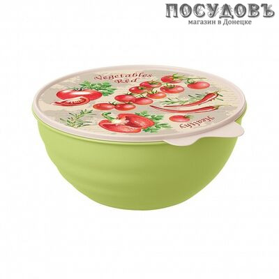 Phibo Wave 4332452 миска с крышкой, полипропилен, 1,55 л, Ø180×90 мм, зеленый, бежевый