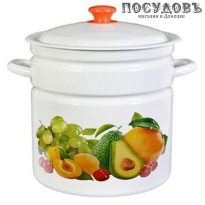 КМК Авокадо 41804-192/6-У2 кастрюля с крышкой 7,0 л, сталь эмалированная, цвет слоновой кости с рисунком