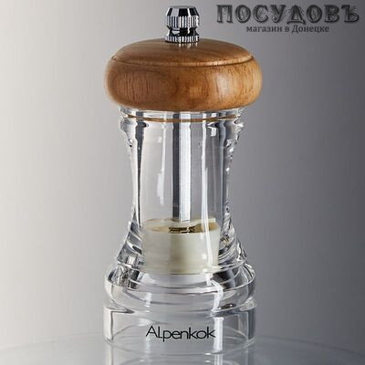 Alpenkok AK-7142K ручная мельница для специй, Ø50×115 мм, корпус акрил и дерево, керамические жернова, в упаковке 1 шт