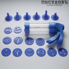 Webber BE-0388 пластиковый шприц кондитерский 18 насадок, переходник пластик, 55×220 мм, голубой