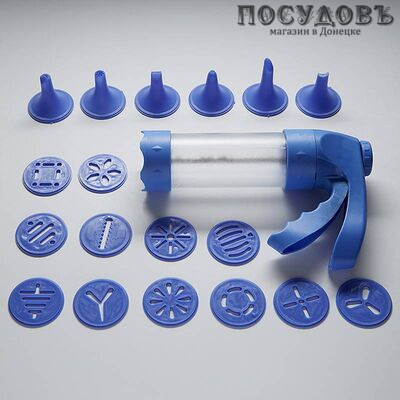 Webber BE-0388 пластиковый шприц кондитерский 18 насадок, переходник пластик, 55×220 мм, голубой