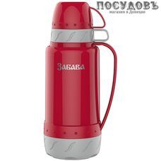 Забава РК-1802 термос с двумя кружками, колба стеклянная 1800 мл, цвет красный с серым