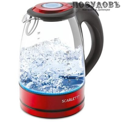 Scarlett SC-EK27S83 электрочайник, 2200 Вт, 1700 мл, стекло Crystal Pro, внутренняя подсветка, красный