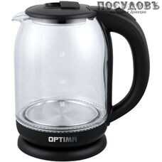 Optima EK-1804G электрочайник, 2200 Вт, 1800 мл, стекло термостойкое, подсветка, цвет черный