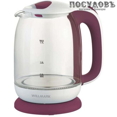 WillMark WEK-1704G электрочайник, 2200 Вт, 1700 мл, стекло термостойкое, подсветка, цвет белый с красным
