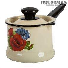 КМК 90204-072/4 ковш с крышкой объемом 1 л, цвет: бежевый с рисунком, сталь эмалированная, Ø140 мм, Россия, 2 пр.