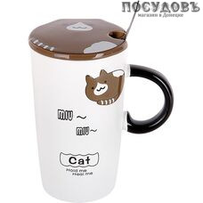 Коралл Теплые коты 5125 кружка подарочная с крышкой и ложкой, 380 мл, фарфор, в подарочной упаковке 3 пр.