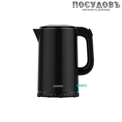 Centek 0020СТ Black электрочайник, 2200 Вт, 1 700 мл, двойной нержавейка/пластик, цвет черный