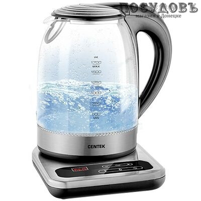 Centek CT-0031 электрочайник, 2200 Вт, 1700 мл, стекло термостойкое, разноцветная подсветка, цвет черный, гарантия 1 год