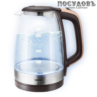 Centek CT-0065 электрочайник, 2200 Вт, 1 700 мл, стекло закаленное, внутренняя подсветка, цвет бежевый