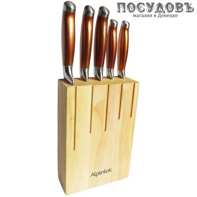 Alpenkok AK-2101 ножи в наборе (5 ножей; подставка), сталь нержавеющая, 6 пр.