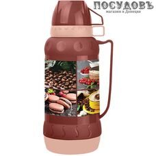 Alpenkok AK-18007S термос с крышкой-стаканом, колба стеклянная 1800 мл, цвет коричневый с рисунком
