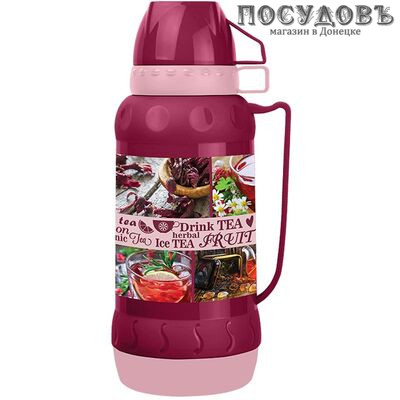 Alpenkok AK-18008S термос с крышкой-стаканом, колба стеклянная 1800 мл, цвет малиновый