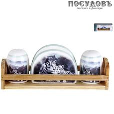 Коралл Белые тигры ZFC049-C5 набор для специй солонка, перечница, подставка с салфетницей, доломит