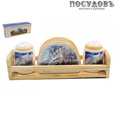 Коралл Бенгальский тигр ZFC049-C1 набор для специй солонка, перечница, подставка с салфетницей, доломит