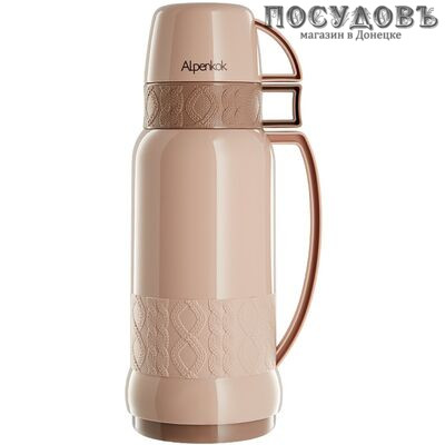 Alpenkok AK-10002S/1 термос с двумя кружками, колба стеклянная 1000 мл, цвет кофейный