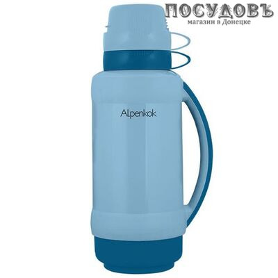 Alpenkok AK-10023S термос с стеклянной колбой 1 000 мл, корпус полипропиленовый серый без покрытия, с двумя кружками
