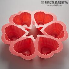 Alpenkok Сердечки AK-6040S форма для выпечки кексов, 6 формочек, силикон, 310×170×40 мм, цвет розовый
