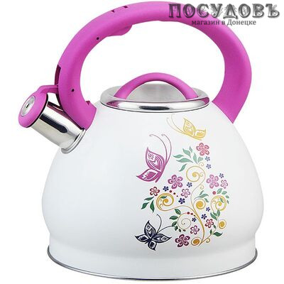 Alpenkok AK-510 чайник со свистком, 3 л, сталь нержавеющая, цвет: белый с рисунком-индикатором, 1 шт.