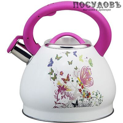Alpenkok AK-511 чайник со свистком, 3 л, сталь нержавеющая, цвет: белый с рисунком-индикатором, 1 шт.