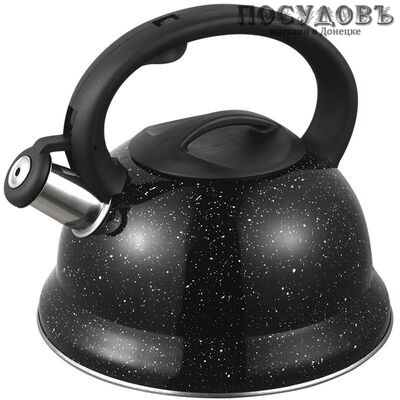 Webber BE-0529 чайник со свистком, 3 л, сталь нержавеющая, цвет: черный мрамор, 1 шт.
