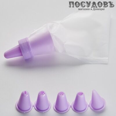 Webber ВЕ-0320 пластиковый мешок кондитерский с 6 насадками пластик, 160×100×30 мм, на блистере 7 пр.