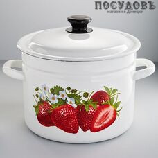 КМК Садовая клубника 41804-182/6-У4-СА кастрюля 6 л, Ø220 мм, сталь эмалированная, цвет белый с рисунком, с крышкой, Россия