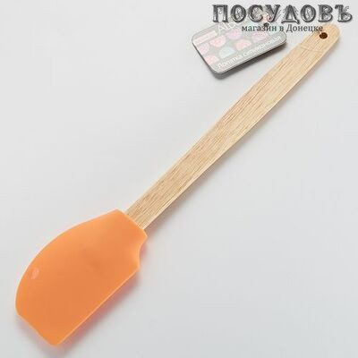 Alpenkok AK-5163S розовый, лопатка силиконовая, 295×55 мм, деревянная ручка 1 шт