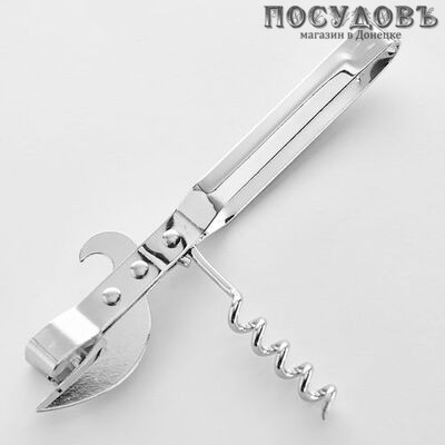 Webber BE-5333 консервный нож со штопором, сталь нержавеющая, 150×15 мм, Россия, 1 шт