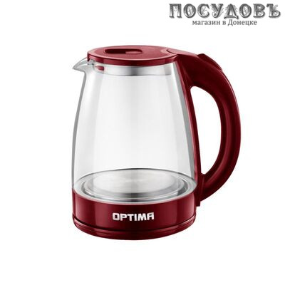 Optima EK-1832G Бордо электрочайник, 2200 Вт, 1800 мл, стекло термостойкое, внутренняя подсветка