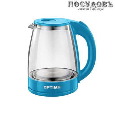 Optima EK-1832G Голубой электрочайник, 2200 Вт, 1800 мл, стекло термостойкое, внутренняя подсветка
