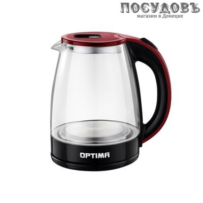 Optima EK-1832G Бордово-Черный электрочайник, 2200 Вт, 1800 мл, стекло термостойкое