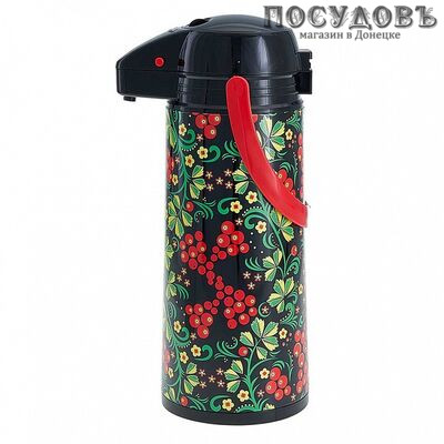 Забава РК-2010 Рябина термос c пневмопомпой, колба стеклянная 2000 мл, цвет черный с рисунком