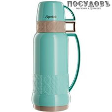 Alpenkok AK-10001S/1 термос с двумя кружками, колба стеклянная 1000 мл, цвет зеленый с серым