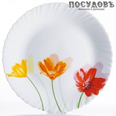 Luminarc Flowerly H4269 тарелка обеденная, стекло упрочненное, цвет белый с рисунком, Ø250 мм, Франция 1 шт.