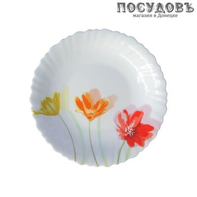 Luminarc Flowerly J0542 тарелка глубокая, стекло упрочненное, цвет белый с рисунком, Ø210 мм, Франция 1 шт.
