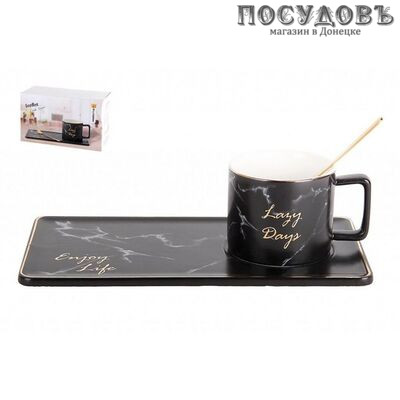Коралл Lazy Days Black 5110 чайная пара, 250 мл, фарфор, в подарочной упаковке 3 пр.