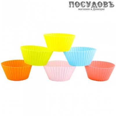 Mallony Roseo 7236 форма для выпечки кексов, силикон, 70×45×35 мм, микс, 6 шт.