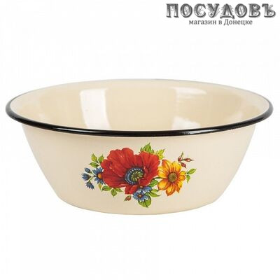 КМК 40304-102 миска, сталь эмалированная, 2,0 л, слоновой кости с рисунком
