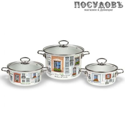 КМК Окна мира-5-1-Элит набор посуды, сталь эмалированная, белый, 6 пр.