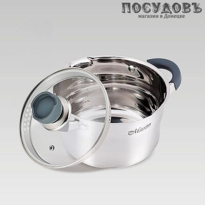Maestro MR-3507-18 кастрюля с крышкой 2,6 л, Ø180 мм, сталь нержавеющая, многослойное дно