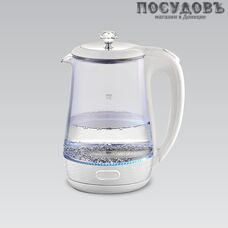 Maestro MR-052 электрочайник, 2200 Вт, 1700 мл, стекло термостойкое, подсветка, цвет белый